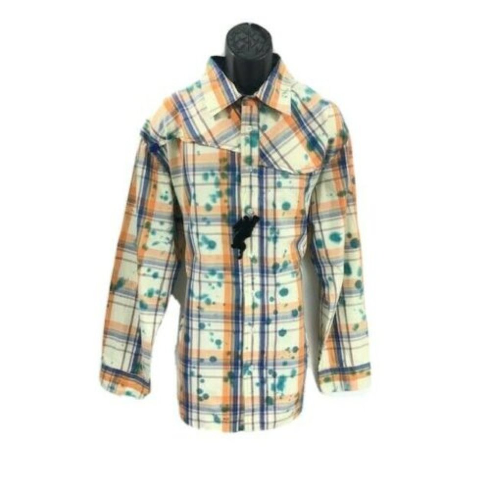 A Tiziano Men's Shirt Royal Blue Cream Orange Green Vintage Long Sleeve Size 2XL